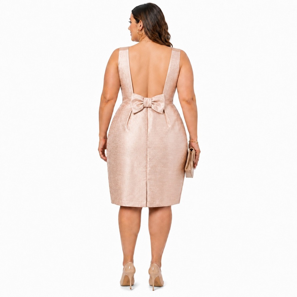 ALFRED SUNG Size 14 D522 Pearl Pink Dupioni Satin Open Square Back Bow Dress EUC